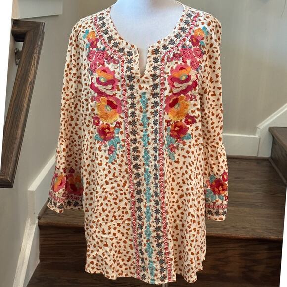 Savanna Jane Natalia Embroidered Boho Top - Leopard Spots Size Small - Picture 4 of 12